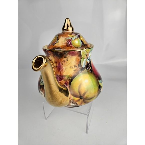 Royal Winton Evesham Teapot Bone China England Gold Trim Signed - Picture 4 of 12